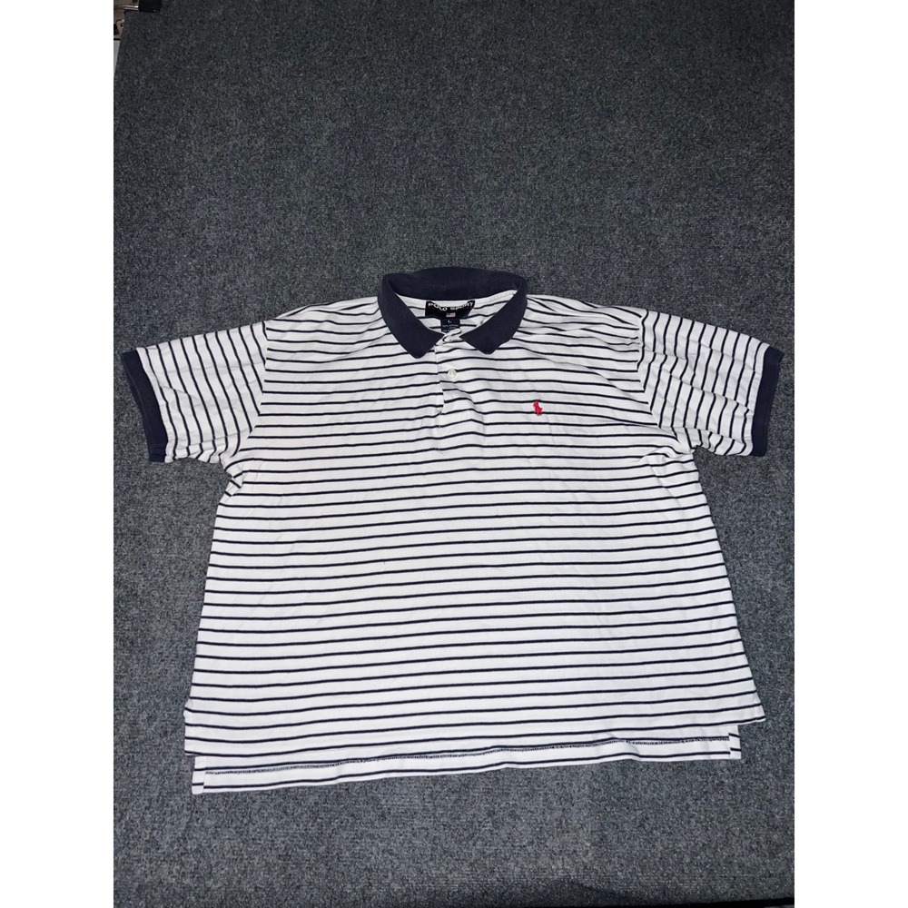 Polo Sport Ralph Lauren Striped Polo Shirt Large White Navy Blue Cotton